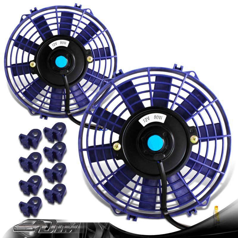2 x universal blue 9" 1500cfm 2250rpm electric cooling engine bay radiator fan