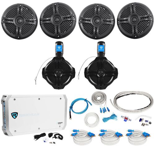 4) rockville rmsts65b 6.5&#034; 1600w marine boat speakers+2) wakeboards+amp+wire kit