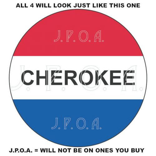 Amc jeep cherokee black cherokee script on 4 round red+white+blue decal stickers