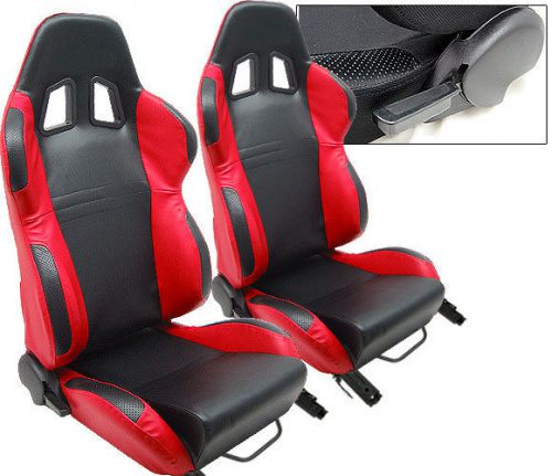New 1 pair black &amp; red pvc leather racing seats reclinable all chevrolet *****