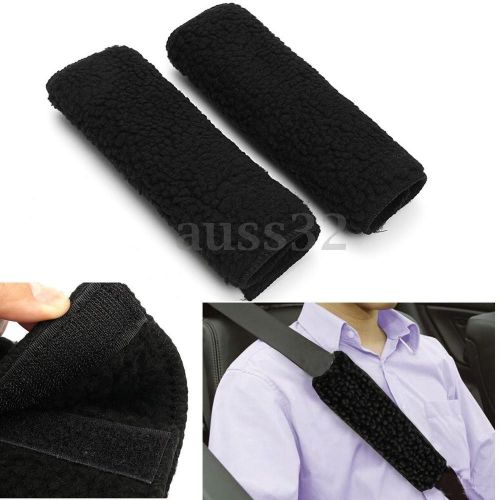 2 x black sheepskin like seat belt cover shoulder pad for car truck auto 8&#034;x9&#034;