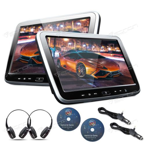 Us portable hd 10.1&#034; slim pair car headrest dvd player pillow monitor +headset a