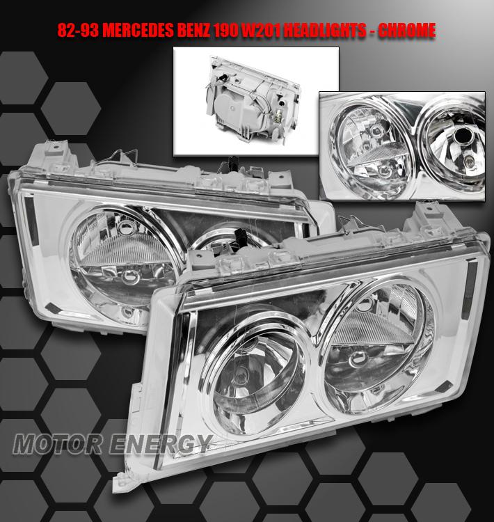 82-93 mercedes-benz w201 c-class 190d 190e crystal clear headlights lamps chrome