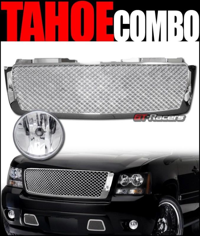 Chrome mesh front grill grille abs+bumper fog lights 2007-2012 tahoe suburban