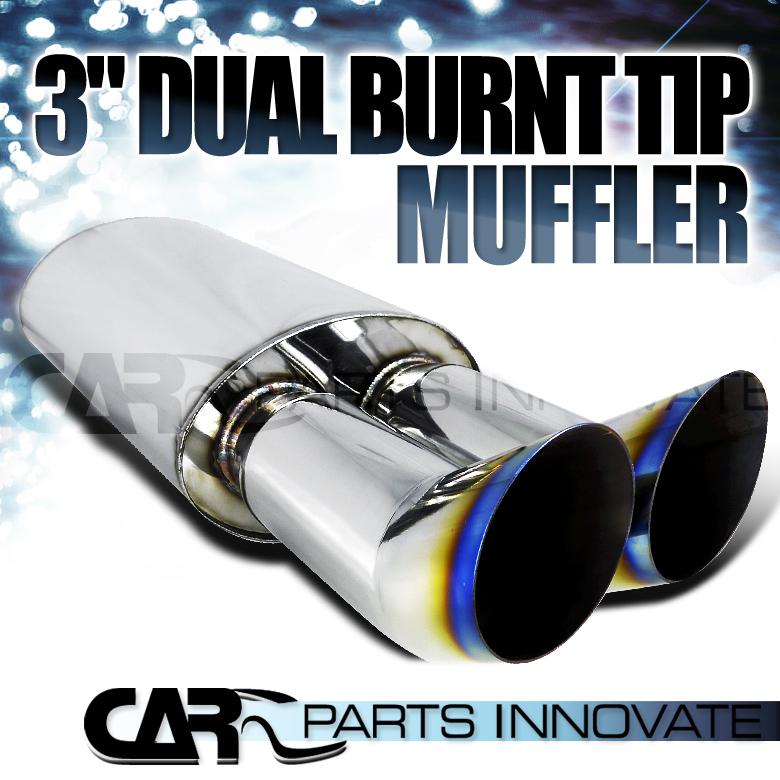 3" outlet dtm dual burnt tilt titanium tip muffler exhaust w/ 2.5" inlet