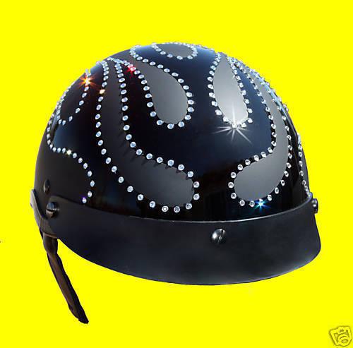 Swarovski rhinestone flame studded helmet. dot approved shorty style.