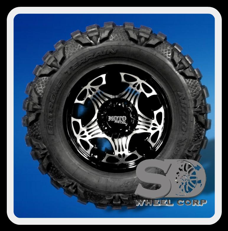 18" wheels rims motometal skull gloss black w/ 35x12.50x18 nitto mud grappler mt