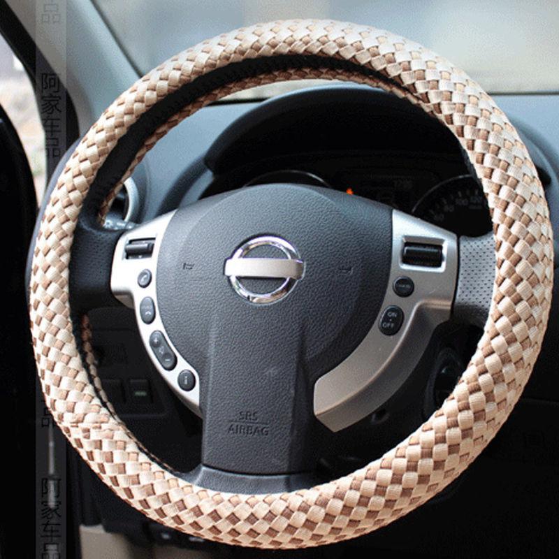 2013 high quality ice silk leather car steering wheel cover 14-15" inch yellow