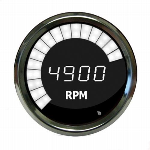 Digital tachometer with led sweep white / chrome bezel intellitronix ms9001w usa