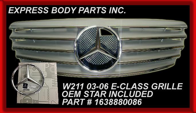 03-06 w211 e-class grille silver e320 e350 e500 front hood bumper new