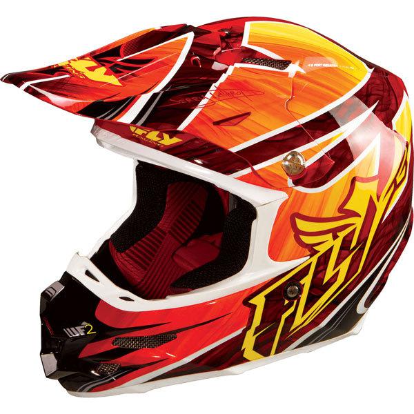 Red/yellow xl fly racing f2 carbon acetylene helmet 2013 model
