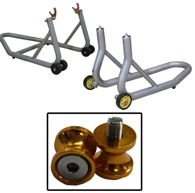 Aluminum silver front and rear stands gold bobbin spools 10mm yamaha yzf1000 all