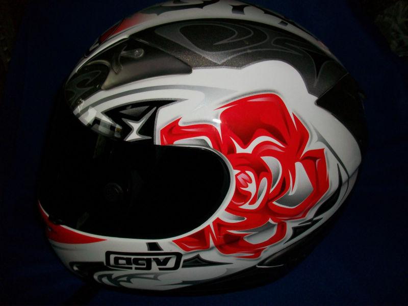 Mens agv ti tech motorcycle helmet sz ml,dk smoke visor,preowned red,blk,silver