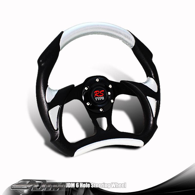 Universal 6 hole/lug jdm 320mm black + silver pvc leather racing steering wheel
