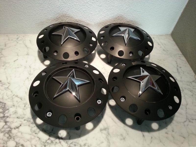 4) kmc xd rockstar matte black wheel center caps 1000775b 18" 20" 22" 24" cap 