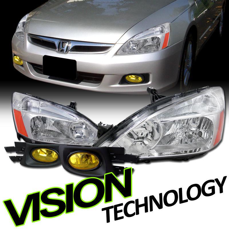 03-05 accord 4d/4dr factory style chrome head lights+driving/bumper fog lamps