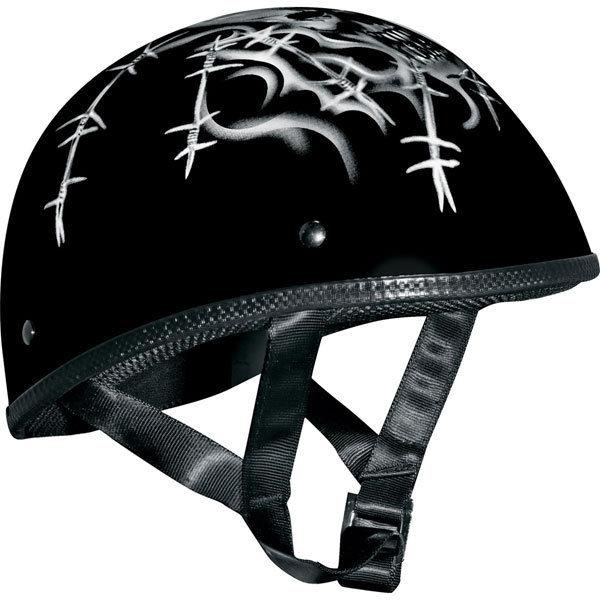 Black xl vega xts naked barbed skull half helmet