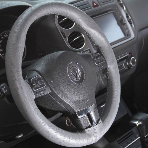 Gray thread needle steering wheel wrap pvc leather dot line style m size 432_01