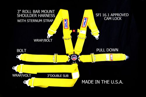 Rjs racing sfi 16.1 cam lock 6 pt harness roll bar yellow sternum strap 1040106