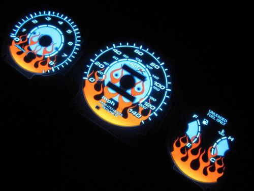 96-00 honda civic ex lx si manual stick shift flamed white face glow gauges kit