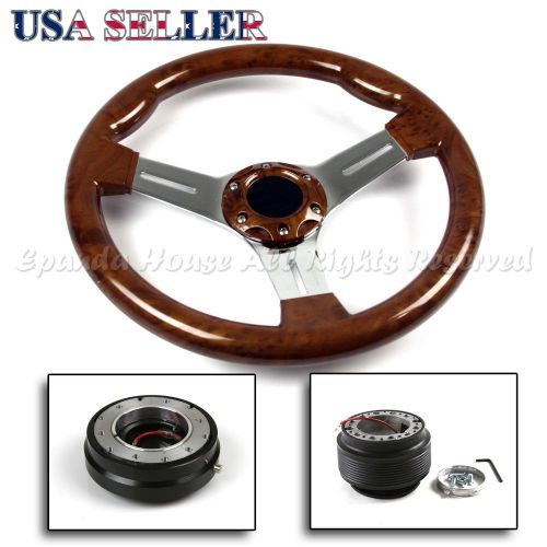 Fit 07-12 toyota yaris 350mm wood trim chrome steering wheel+hub+quick release