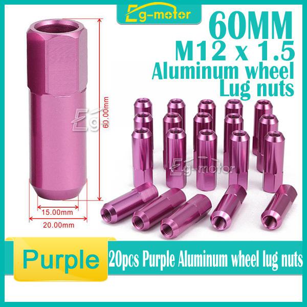 20x purple 60mm 7075 billet aluminum extended tuner lug nuts lugs wheels rims