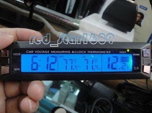 New voltage battery monitor/car alarm lcd temperature thermometer digital clock