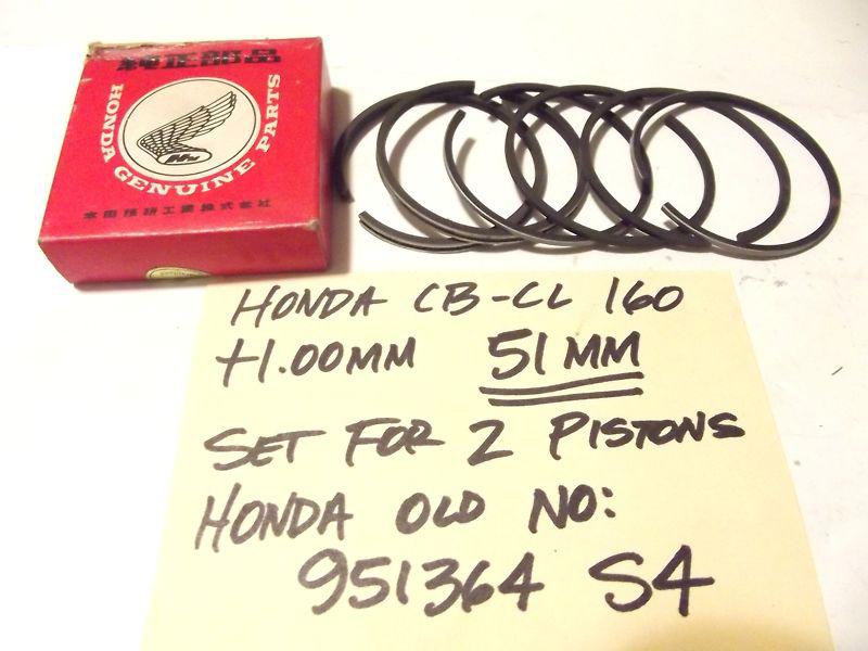 Honda cb160 cl160 cb cl 160 piston ring set (2pcs) +1.00 os 51mm 951364 s4 nos 