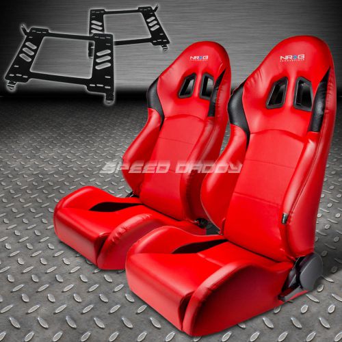 Pair nrg reclining red pvc racing bucket seat+bracket for 90-99 mr2/mr-2 sw20