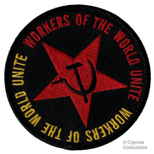 Workers of the world unite iron-on rebel biker patch hammer sickle embroidered