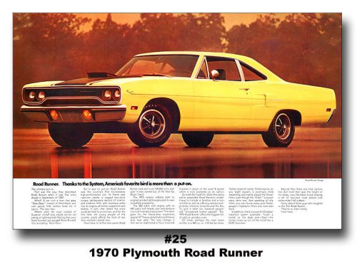 1970 plymouth road runner mopar art ad poster huge 24x36 rts 440 383 426 hemi