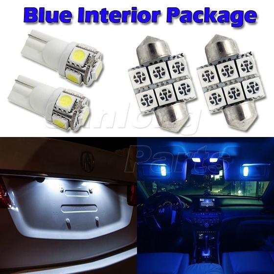 6 blue led interior lights package t10 194+1.25" for acura hyundai infiniti kia