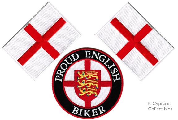 Lot of 3 proud english biker patch england flag new uk embroidered iron-on