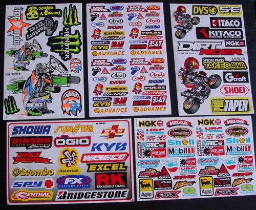 5 sheets stickers boys scooter motocross energy drink moped bmx bike quad mx x/a