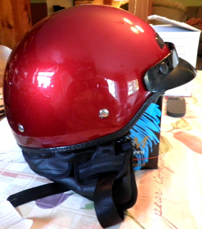 Vega mettalic red motorcycle half helmet w/ visor - size large - brand new 