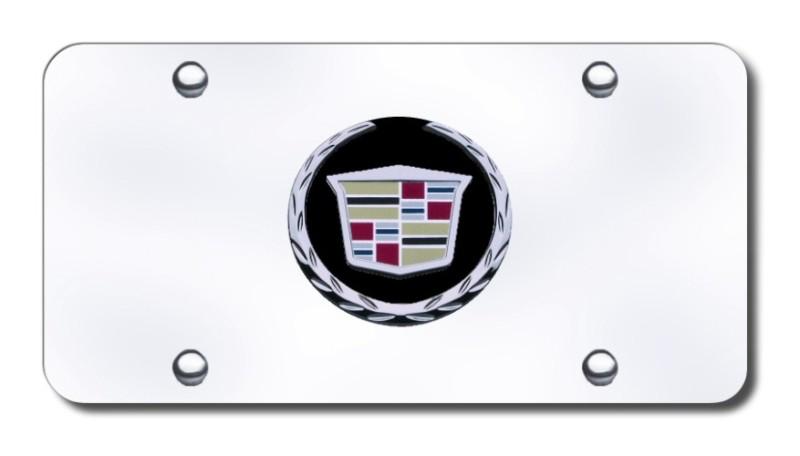 Cadillac (new) logo black/chrome on chrome license plate made in usa genuine