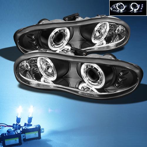 8000k slim xenon hid+black 98-02 chevy camaro dual halo projector led headlights