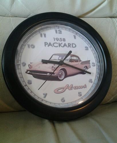 1958 jewel beige  packard hawk wall clock  works! 8 3/4" 