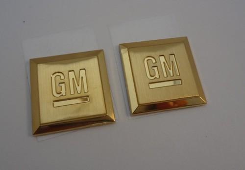 2-cadillac "gm" emblem small size squares!! 24k gold plated!! 