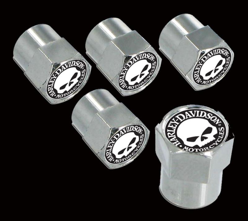Harley davidson willie g skull pack of 5 valve chrome caps 