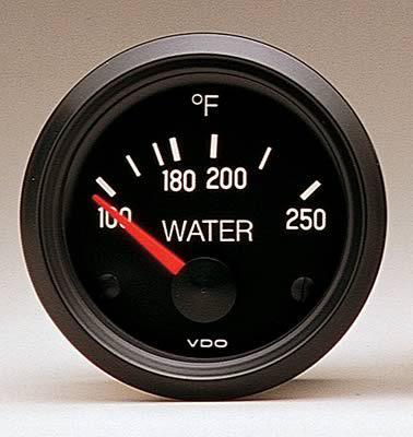Vdo cockpit electrical water temperature gauge 2 1/16" dia black face 310039