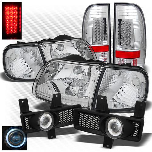 97-98 f150, f250ld chrome headlights + led tail lights + projector fog lights