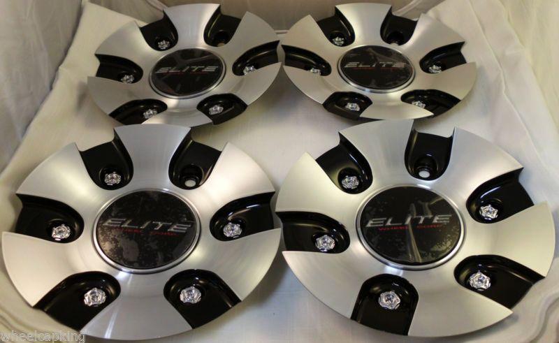 Elite wheels chrome/black custom wheel center cap caps set of 4 # cap m-771-2