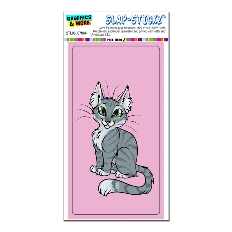 Tabby cat gray grey on pink - pet - slap-stickz™ window locker bumper sticker