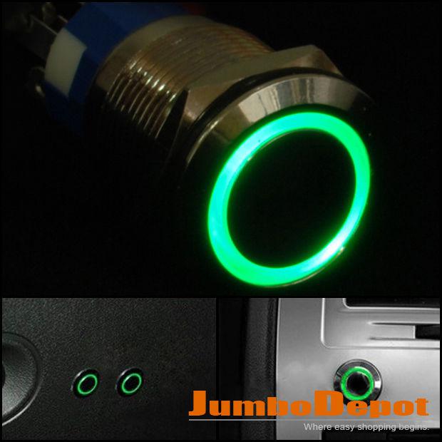 Green car led ultra flush light spdt on off push switch ring button new fit 19mm