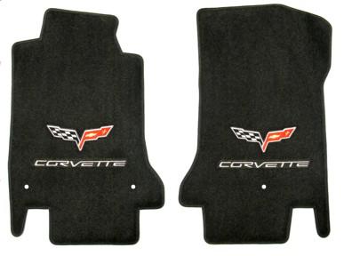 2008-2013.5 c6 corvette black floor mats w/ flag emblem - driver & passenger