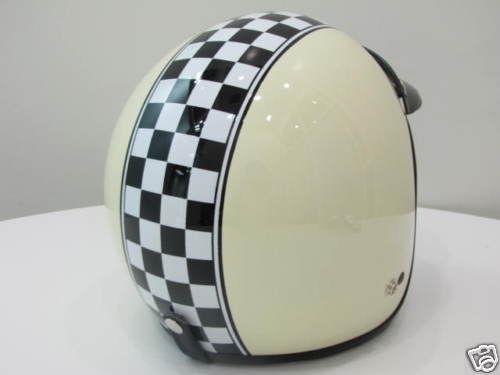 Scooter vespa motor ivory checkers racing open face helmet new