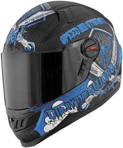Speed & strength ss1300 live by the sword full-face helmet,black/blue,large/lg