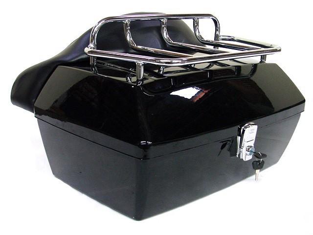 Black motorcycle trunk tail box luggage w/top rack backrest for kawasaki cruiser