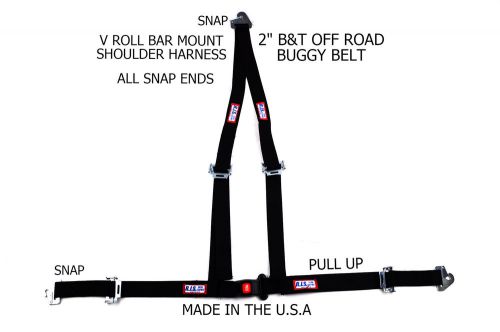 Rjs  2&#034; buggy off road seat belt 3 point b&amp;t v harness black all snap 4000301